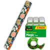 Hallmark Floral Wrapping Paper Roll and Scotch Magic Tape (1 Mini Gift Wrap Roll with 3 Rolls of Tape) Wildflowers for Birthdays, Bridal Showers, Baby Showers, Any Occasion(Wrapping Paper & Scotch Magic Tape)