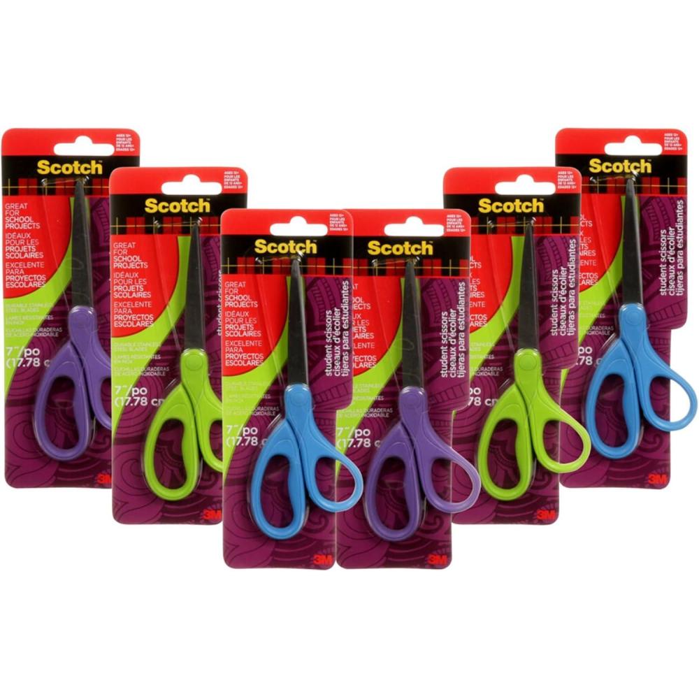 imageScotch 7Inch Student Scissors Blue Green and Purple Colors Vary 6Pack