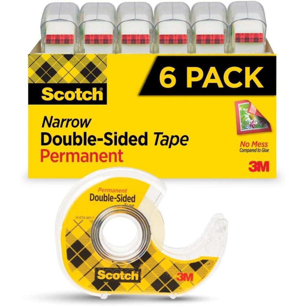 imageScotch Double Sided Tape Back to School Supplies Essential for Scrapbooking Card Making and Arts and Crafts Projects for Art Classes 050 in x 500 in 6 Tape Rolls with Dispensers