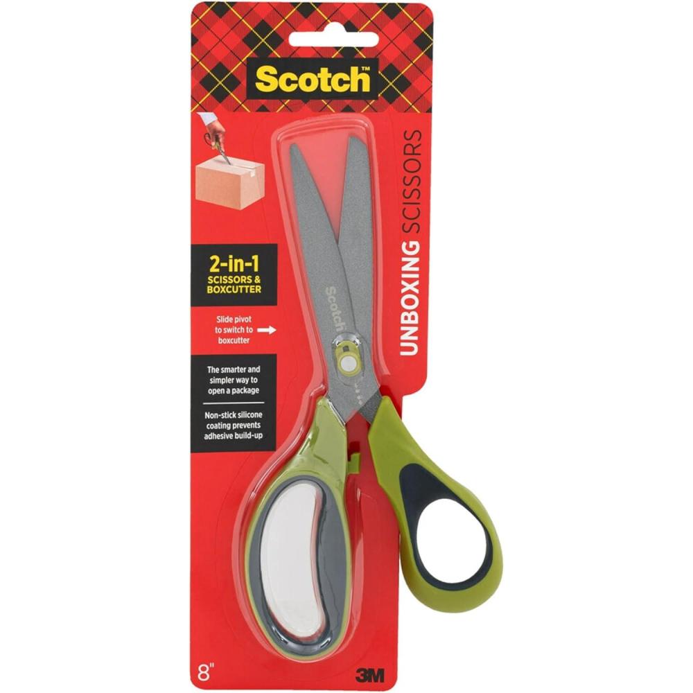 imageScotch NonStick Unboxing Scissors DualFunction Scissors and Boxcutter 8inchScissors  Boxcutter
