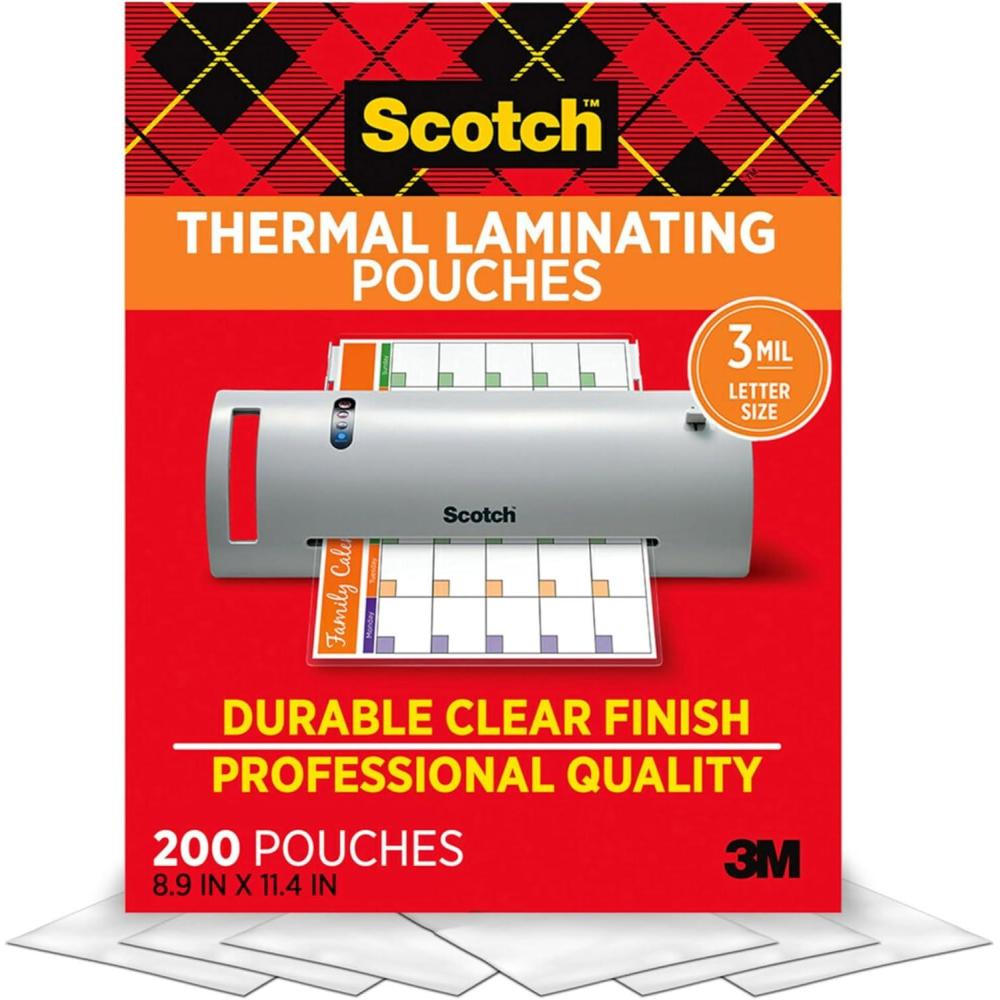 imageScotch Thermal Laminating Pouches 200 Count Clear 3 mil Ideal Office or School Supplies Fits Letter Sized Paper 89 in  114 in200Pack