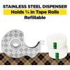 Scotch Magic Tape Stainless Steel Refillable Dispenser with Plant-Based Adhesive Refill Pack, Includes 2 Rolls of Invisible Tape, 3/4 in x 550 in(Dispenser)