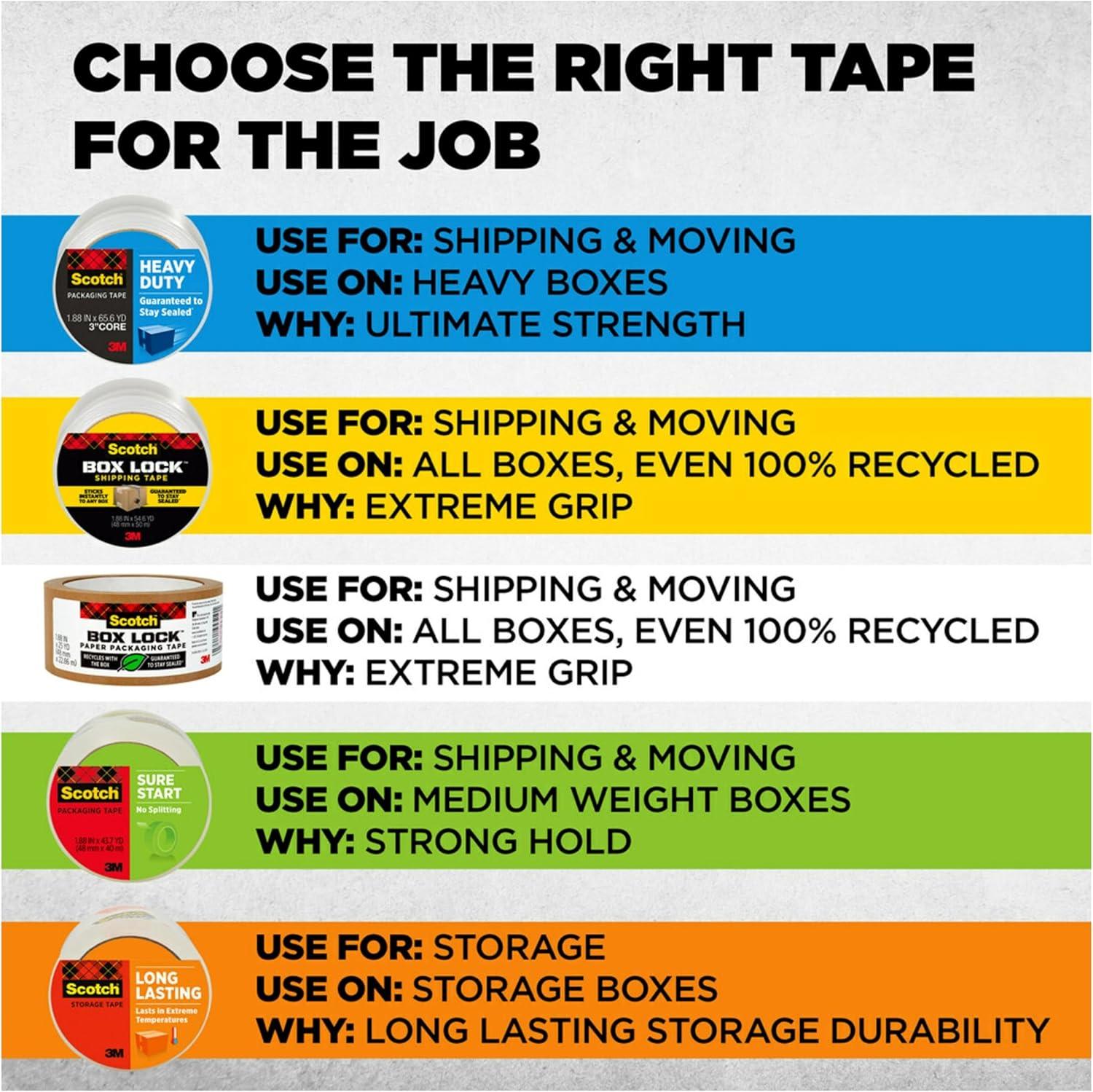 imageScotch Heavy Duty Packaging Tape 188 x 222 yd Designed for Packing Shipping and Mailing Strong Seal on All Box Types 15quot Core Clear 3 Rolls with Dispenser 14233 Rolls Pack of 12