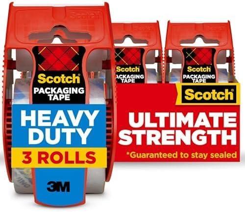 imageScotch Heavy Duty Packaging Tape 188 x 222 yd Designed for Packing Shipping and Mailing Strong Seal on All Box Types 15quot Core Clear 3 Rolls with Dispenser 14233 Rolls