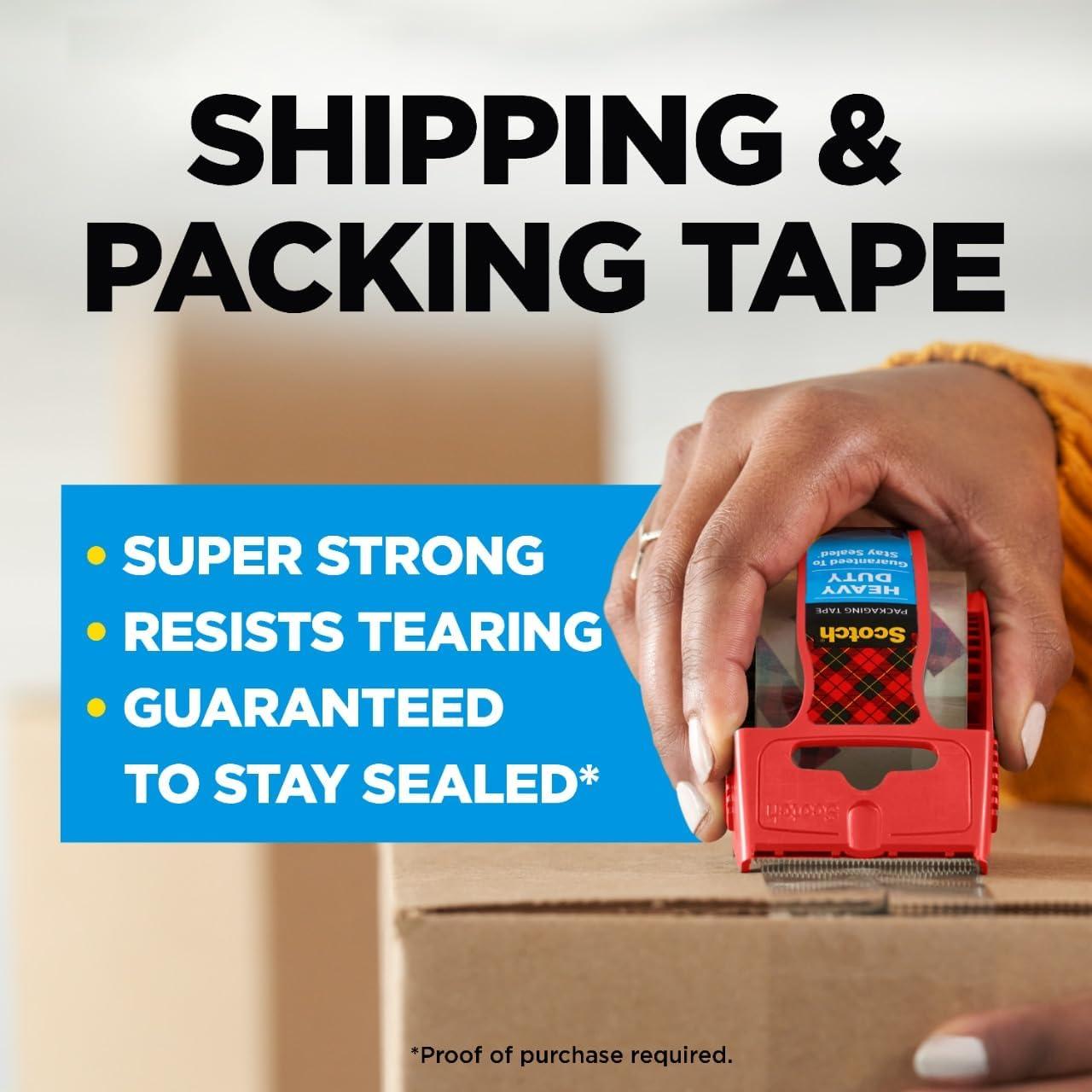 imageScotch Heavy Duty Packaging Tape 188 x 222 yd Designed for Packing Shipping and Mailing Strong Seal on All Box Types 15quot Core Clear 3 Rolls with Dispenser 14233 Rolls