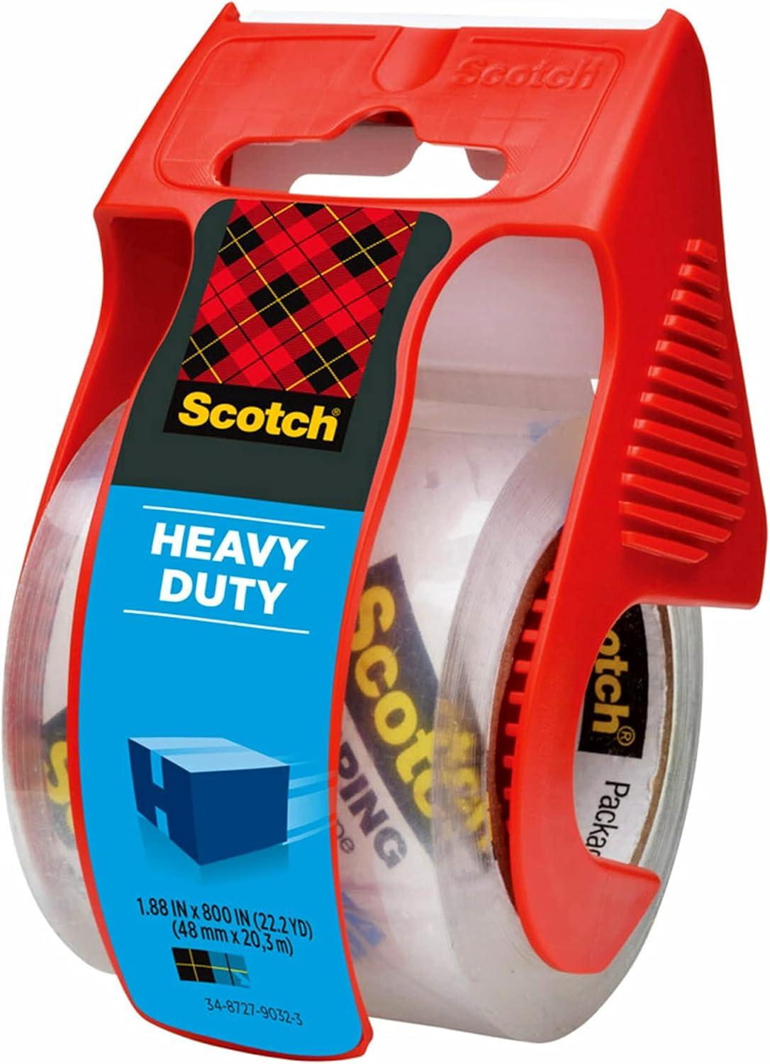 imageScotch Heavy Duty Packaging Tape 188 x 222 yd Designed for Packing Shipping and Mailing Strong Seal on All Box Types 15quot Core Clear 3 Rolls with Dispenser 1423188 x 277 yds Pack of 2