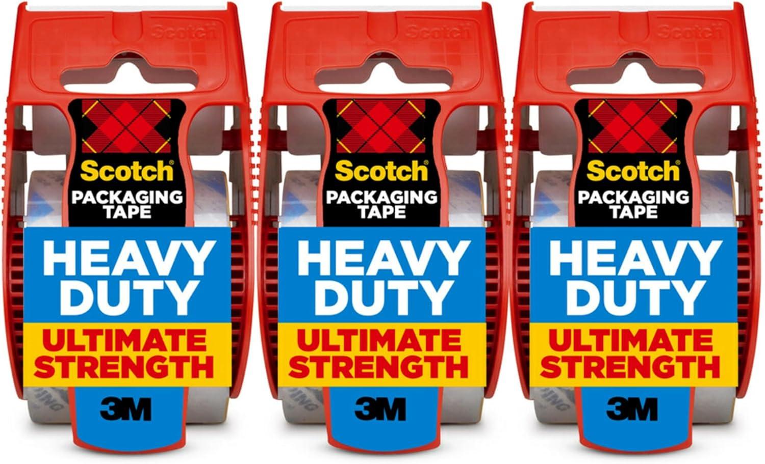 imageScotch Heavy Duty Packaging Tape 188 x 222 yd Designed for Packing Shipping and Mailing Strong Seal on All Box Types 15quot Core Clear 3 Rolls with Dispenser 14233 Rolls Pack of 12