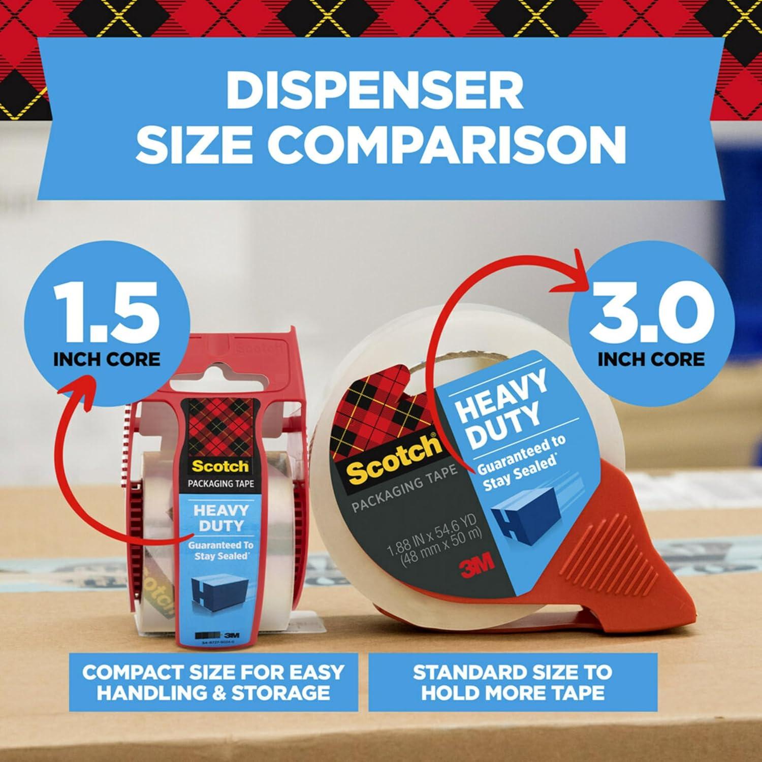 imageScotch Heavy Duty Packaging Tape 188 x 546 yd Designed for Packing Shipping and Mailing Strong Seal on All Box Types 3quot Core Clear 1 Roll wDispenser 38502ST1 Roll