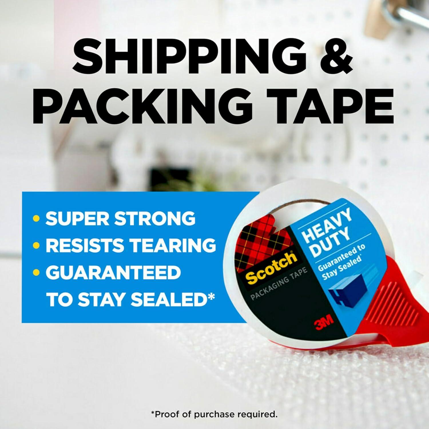 imageScotch Heavy Duty Packaging Tape 188quot x 546 yd Designed for Packing Shipping and Mailing Strong Seal on All Box Types 3quot Core Clear 3 Rolls 38503 Packaging May Vary2 Rolls Pack of 3
