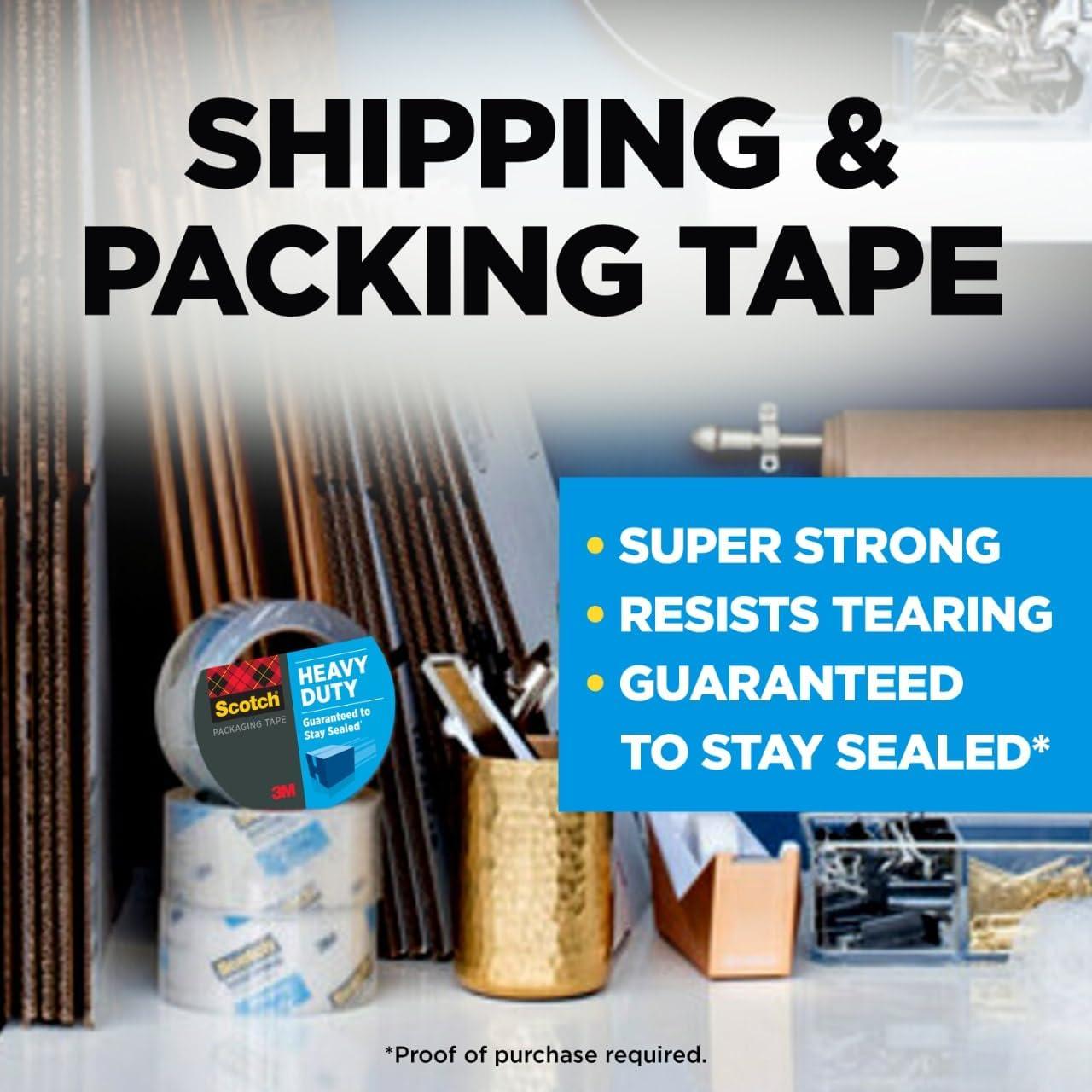 imageScotch Heavy Duty Packaging Tape 188quot x 546 yd Designed for Packing Shipping and Mailing Strong Seal on All Box Types 3quot Core Clear 3 Rolls 38503 Packaging May Vary3 Rolls