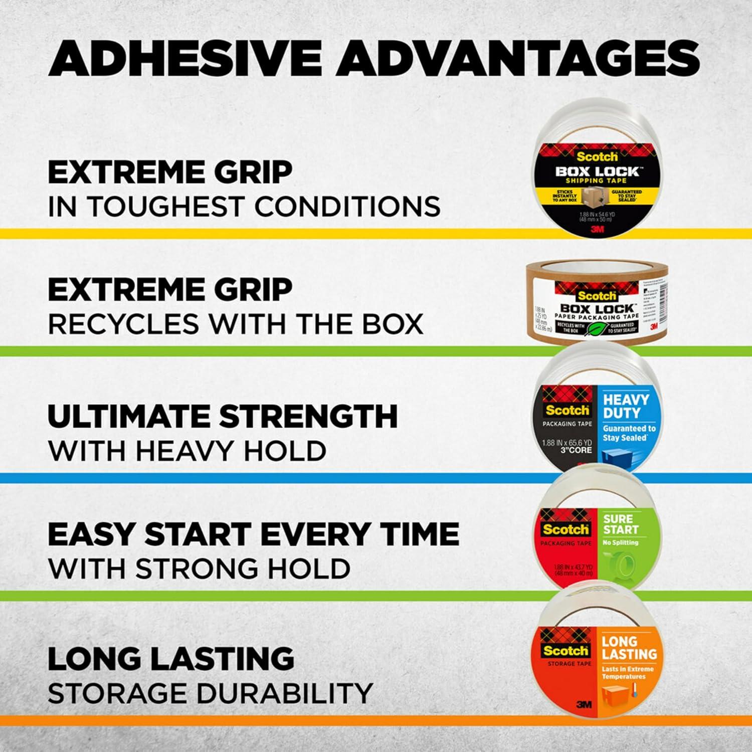 imageScotch Heavy Duty Packaging Tape 188quot x 546 yd Designed for Packing Shipping and Mailing Strong Seal on All Box Types 3quot Core Clear 3 Rolls 38503 Packaging May Vary2 Rolls