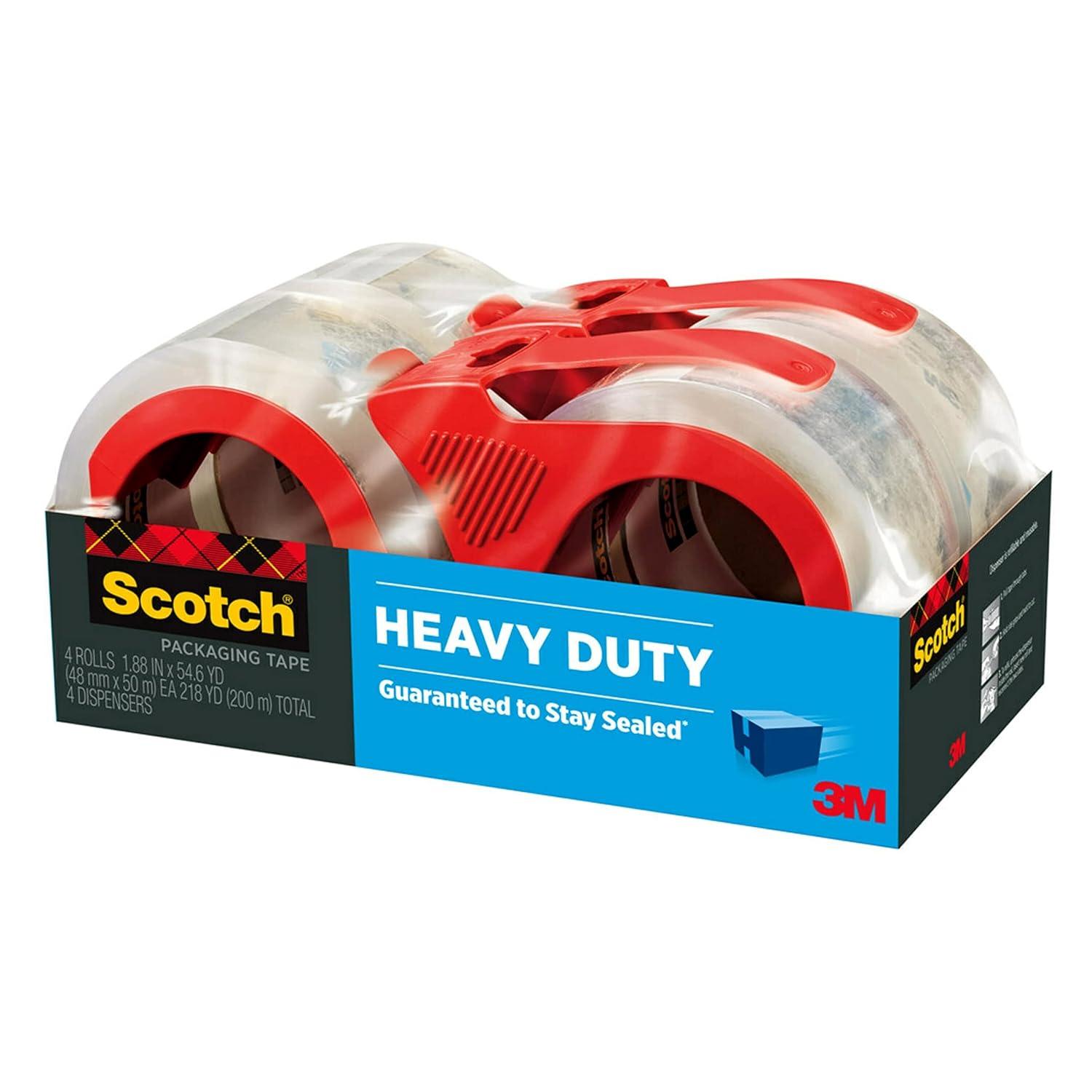 imageScotch Heavy Duty Packaging Tape 188quot x 546 yd Designed for Packing Shipping and Mailing Strong Seal on All Box Types 3quot Core Clear 4 Rolls 38504RD4 Rolls