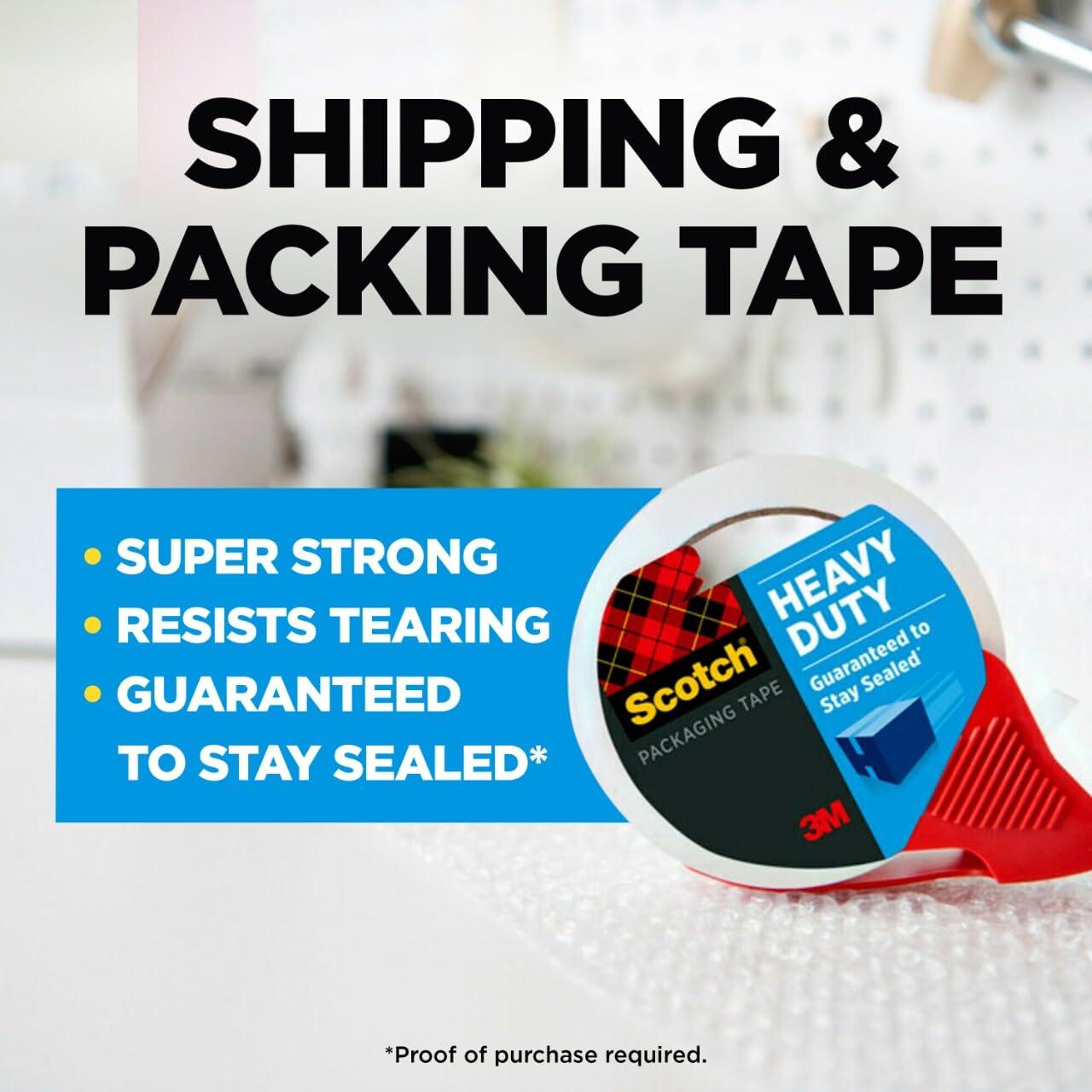 imageScotch Heavy Duty Packaging Tape 188quot x 546 yd Designed for Packing Shipping and Mailing Strong Seal on All Box Types 3quot Core Clear 4 Rolls 38504RD4 Rolls