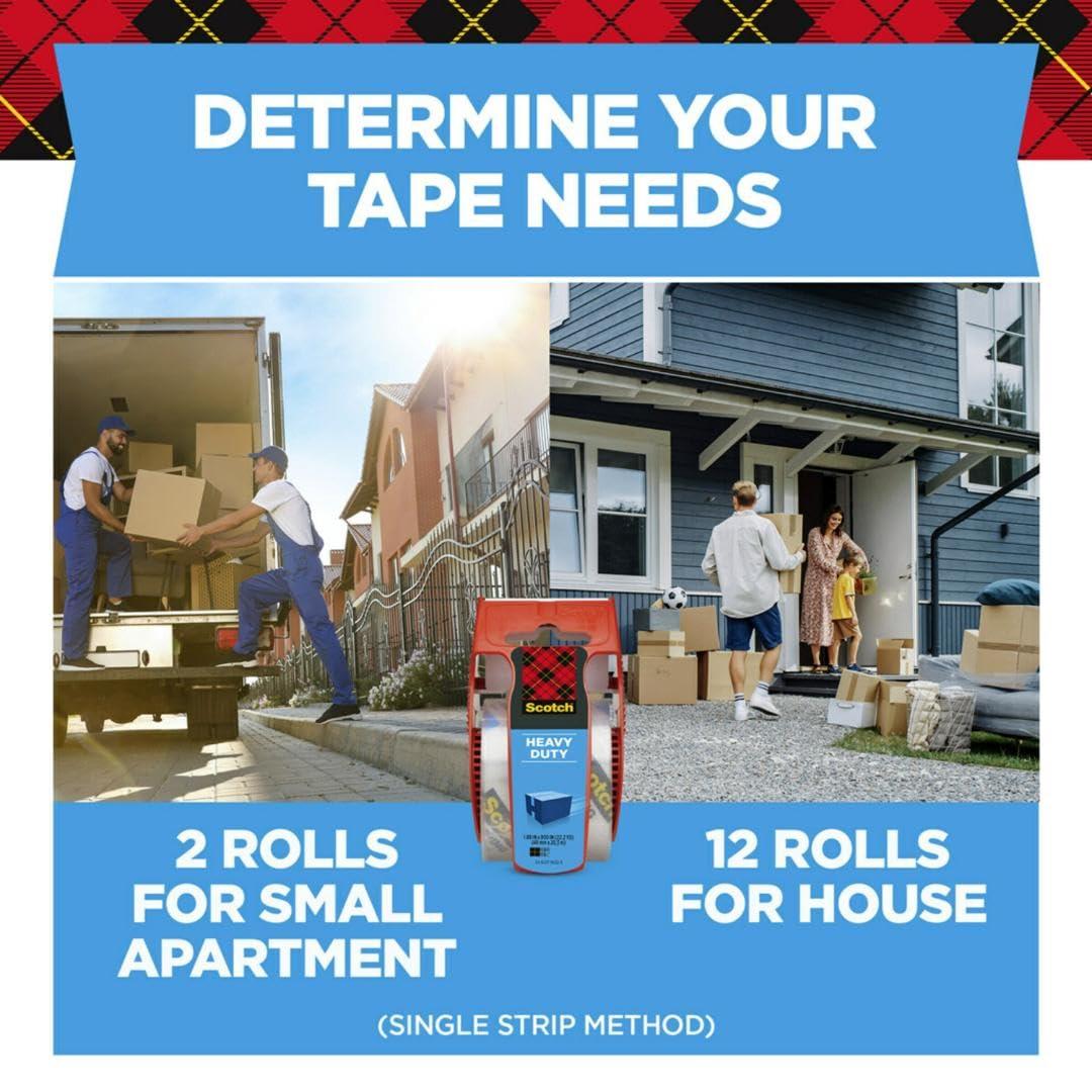 imageScotch Heavy Duty Shipping Packaging Tape 6 Rolls with Dispenser 188quot x 222 yd 15quot Core Great for Packing Shipping ampamp Moving Clear 14266 Count