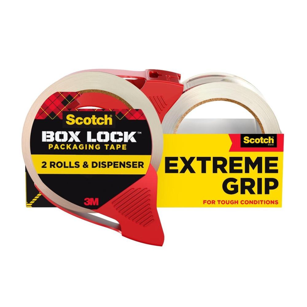 imageScotch Box Lock Packing Tape Clear Extreme Grip Box Packaging Tape for Shipping and Mailing 188 in x 546 yd 1 Roll with Dispenser2 Rolls