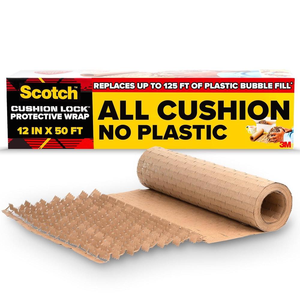 imageScotch Cushion Lock Protective Wrap 12 in x 50 ft Sustainable Packaging Solution for Packing Shipping and Moving No Scissors or Tape Needed Great Alternative to Bubble Cushion Wrap PCW125050 Foot Roll