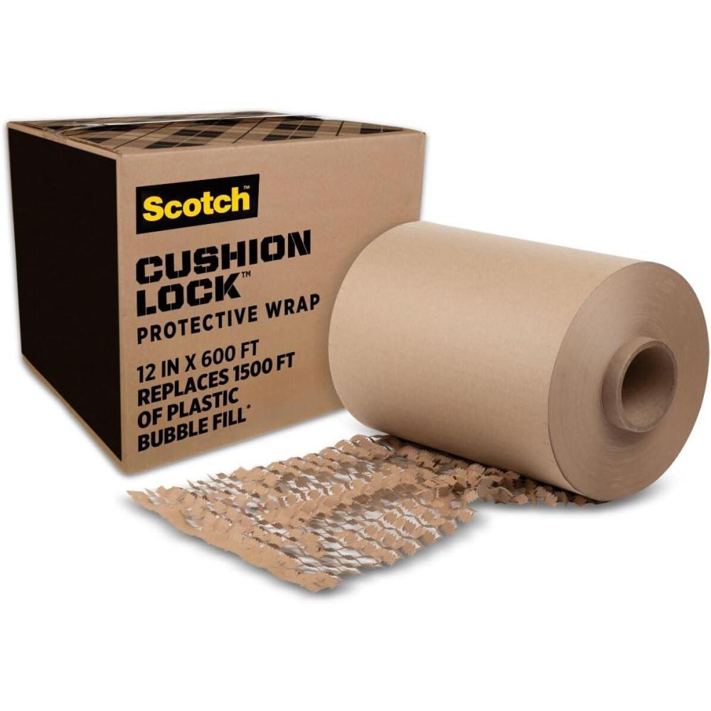 imageScotch Cushion Lock Protective Wrap 12 in x 600 ft Sustainable Packaging Solution No Scissors or Tape Needed Great Alternative to Bubble Cushion Wrap PCW12600600 Foot Roll