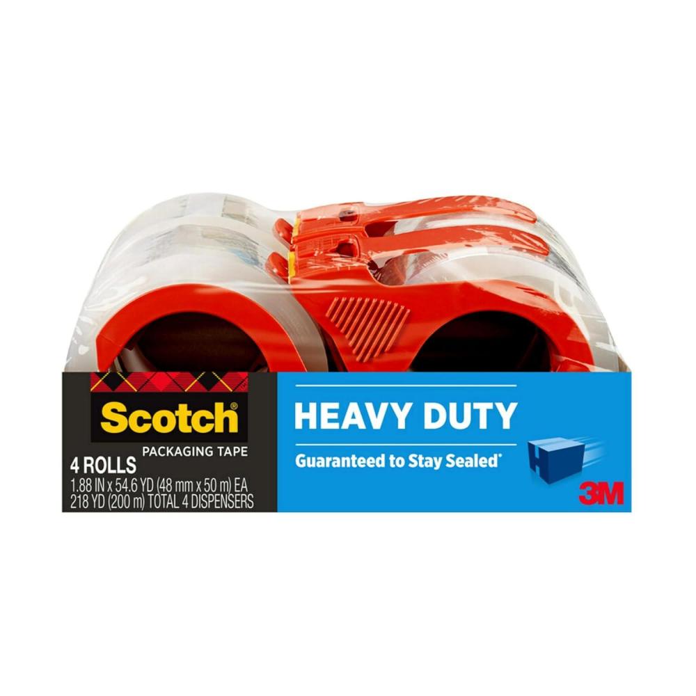 imageScotch Heavy Duty Packaging Tape 188quot x 546 yd Designed for Packing Shipping and Mailing Strong Seal on All Box Types 3quot Core Clear 4 Rolls 38504RD4 Rolls