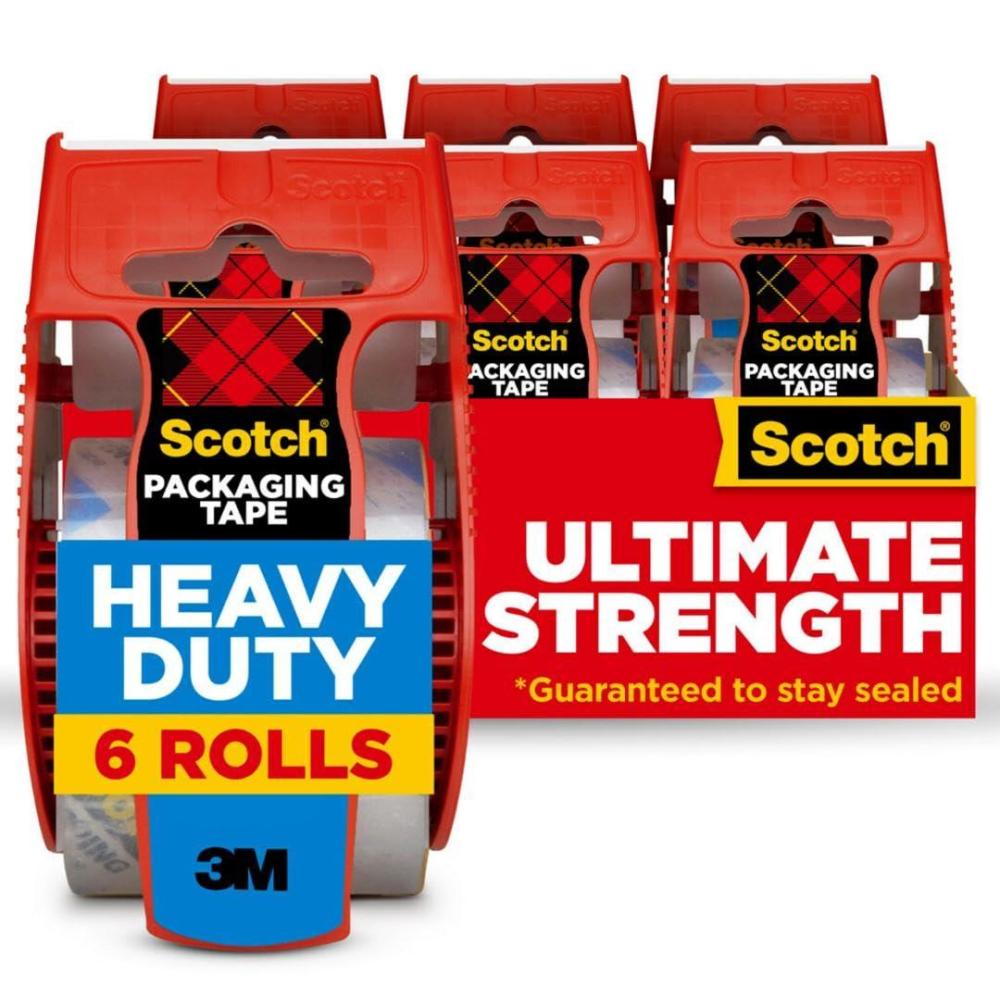 imageScotch Heavy Duty Shipping Packaging Tape 6 Rolls with Dispenser 188quot x 222 yd 15quot Core Great for Packing Shipping ampamp Moving Clear 14266 Count Pack of 6