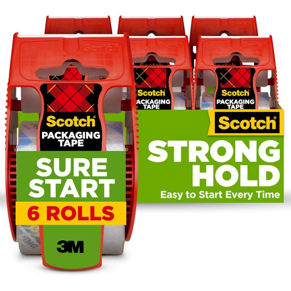 imageScotch Sure Start Shipping Packaging Tape 188quot x 222 yd Designed for Packing Shipping and Mailing Quiet Unwind No Splitting or Tearing 15quot Core Clear 6 Dispensered Rolls 1456