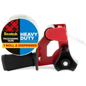 Scotch Heavy Duty Packaging Tape, 1.88 x 54.6 yd, Designed for Packing, Shipping and Mailing, Strong Seal on All Box Types, 3″ Core, Clear, 1 Roll w/Dispenser (3850-2ST)(1 Roll)