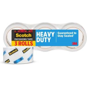 Scotch Heavy Duty Packaging Tape, 1.88″ x 54.6 yd, Designed for Packing, Shipping and Mailing, Strong Seal on All Box Types, 3″ Core, Clear, 3 Rolls (3850-3), (Packaging May Vary)(3 Rolls)