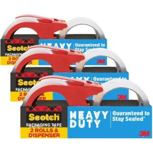 Scotch Heavy Duty Packaging Tape, 1.88″ x 54.6 yd, Designed for Packing, Shipping and Mailing, Strong Seal on All Box Types, 3″ Core, Clear, 3 Rolls (3850-3), (Packaging May Vary)(2 Rolls (Pack of 3))