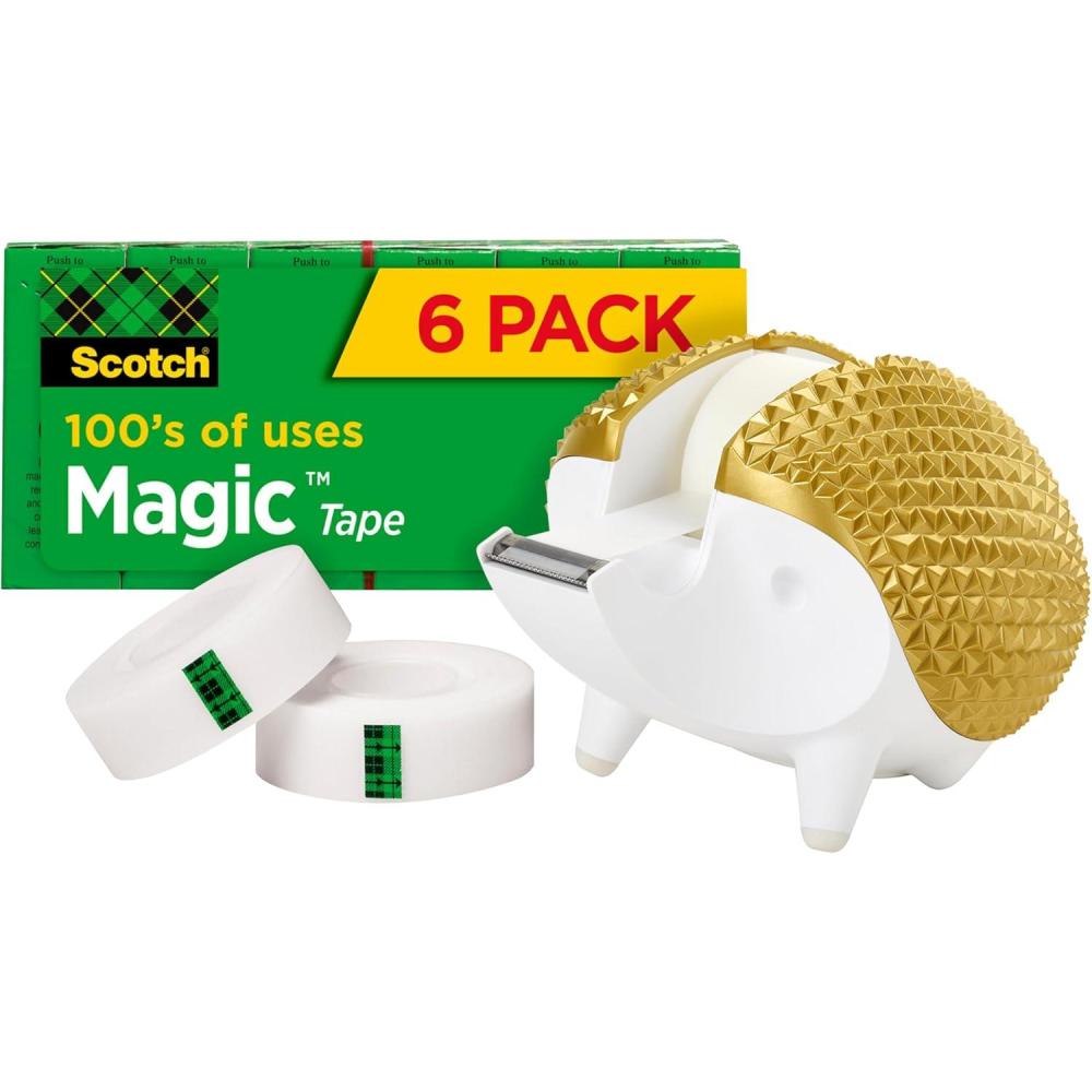 imageScotch Tape Dispenser Bundle Hedgehog Tape Dispenser  6 Rolls Magic Tape 34 x 1000 Inches Great for Gift Wrapping