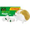 Scotch Tape Dispenser Bundle Hedgehog Tape Dispenser + 6 Rolls Magic Tape, 3/4 x 1000 Inches, Great for Gift Wrapping