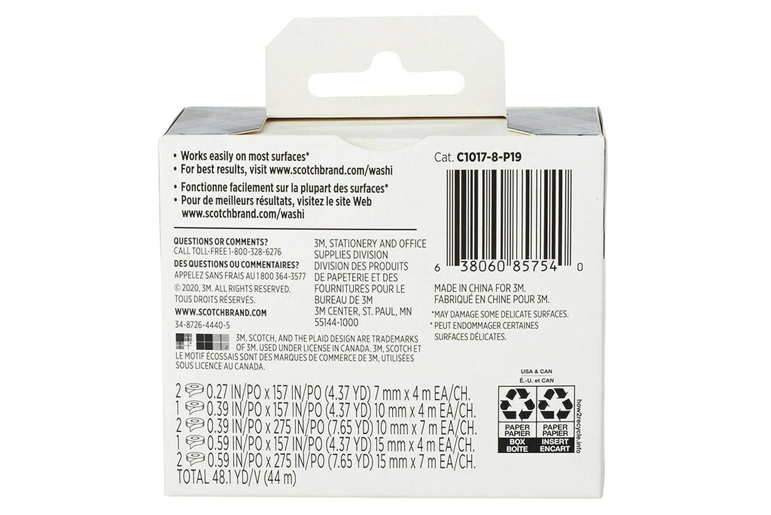 imageScotch Washi Tape Solid Color Rainbow Design 8 Rolls Great for Bullet Journaling Scrapbooking and DIY Dcor C10178SOL1Abstract