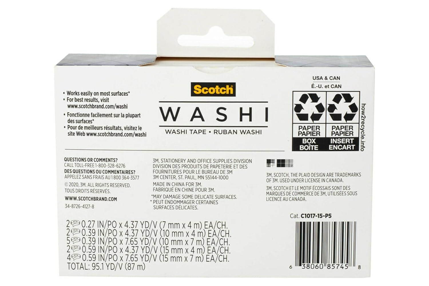 imageScotch Washi Tape Solid Color Rainbow Design 8 Rolls Great for Bullet Journaling Scrapbooking and DIY Dcor C10178SOL1Metallic