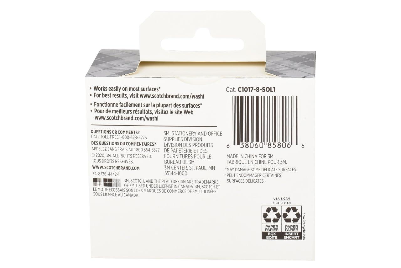 imageScotch Washi Tape Solid Color Rainbow Design 8 Rolls Great for Bullet Journaling Scrapbooking and DIY Dcor C10178SOL1Rainbow