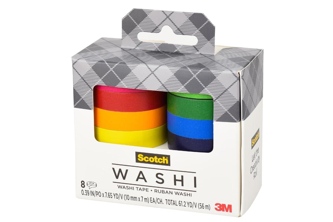 imageScotch Washi Tape Solid Color Rainbow Design 8 Rolls Great for Bullet Journaling Scrapbooking and DIY Dcor C10178SOL1Rainbow