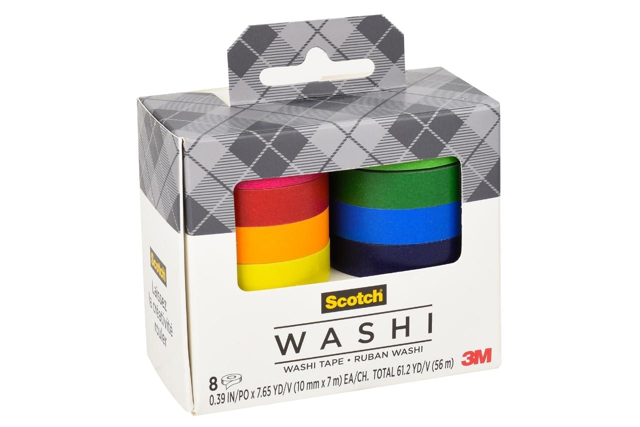 imageScotch Washi Tape Solid Color Rainbow Design 8 Rolls Great for Bullet Journaling Scrapbooking and DIY Dcor C10178SOL1Rainbow
