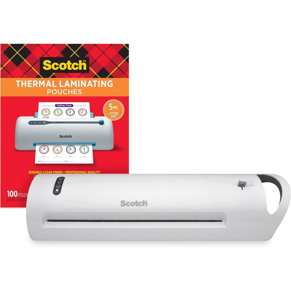 imageBundle of Scotch Thermal Laminator TL1302X Extra Wide 13 Inch Input  Scotch Thermal Laminating Pouches 5 Mil Thick Letter Size 89 x 114 inches 100Pack