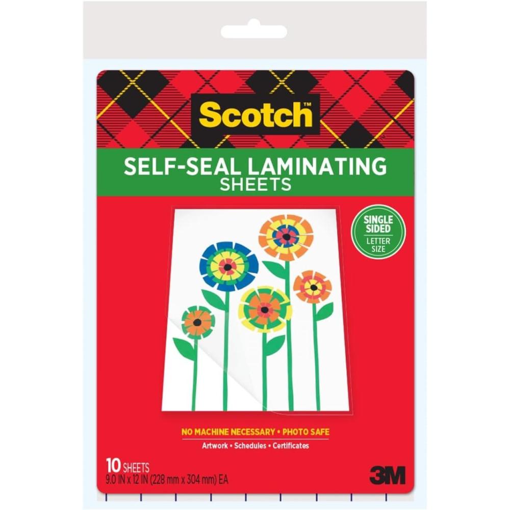 imageScotch SelfSeal SingleSided Laminating Sheets Letter Size 9 in x 12 in 10Pack
