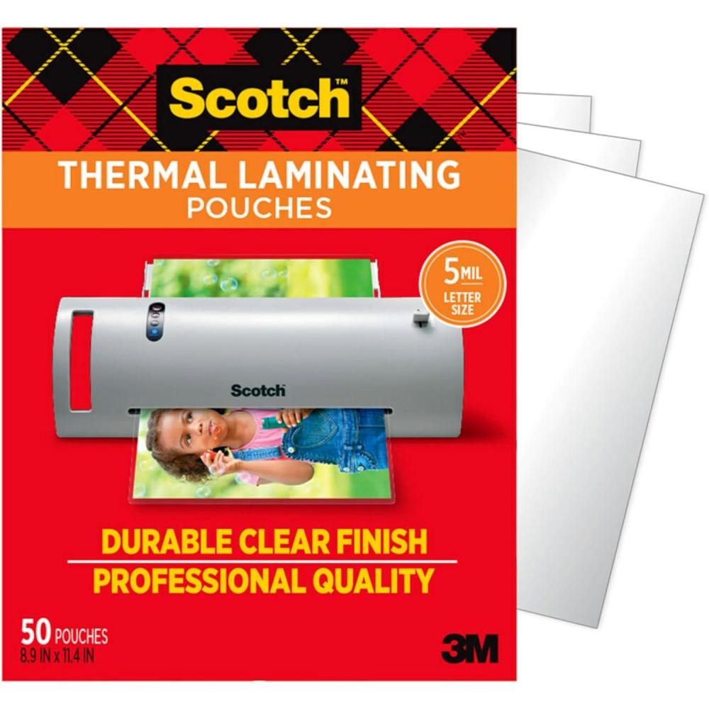 imageScotch Thermal Laminating Pouches Premium Quality 5 Mil Thick for Extra Protection 50 Pack Letter Size Laminating Sheets Our Most Durable Lamination Pouch 89 x 114 inches Clear50Pack Sheets