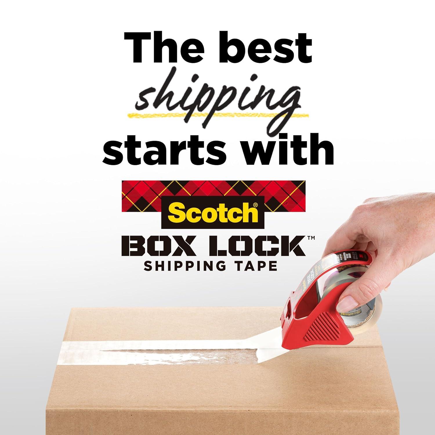 imageScotch Box Lock Packaging Tape 1 Roll with Dispenser 188 in x 1000 in Extreme Grip Sticks Instantly to Any Box 195LPack of 2