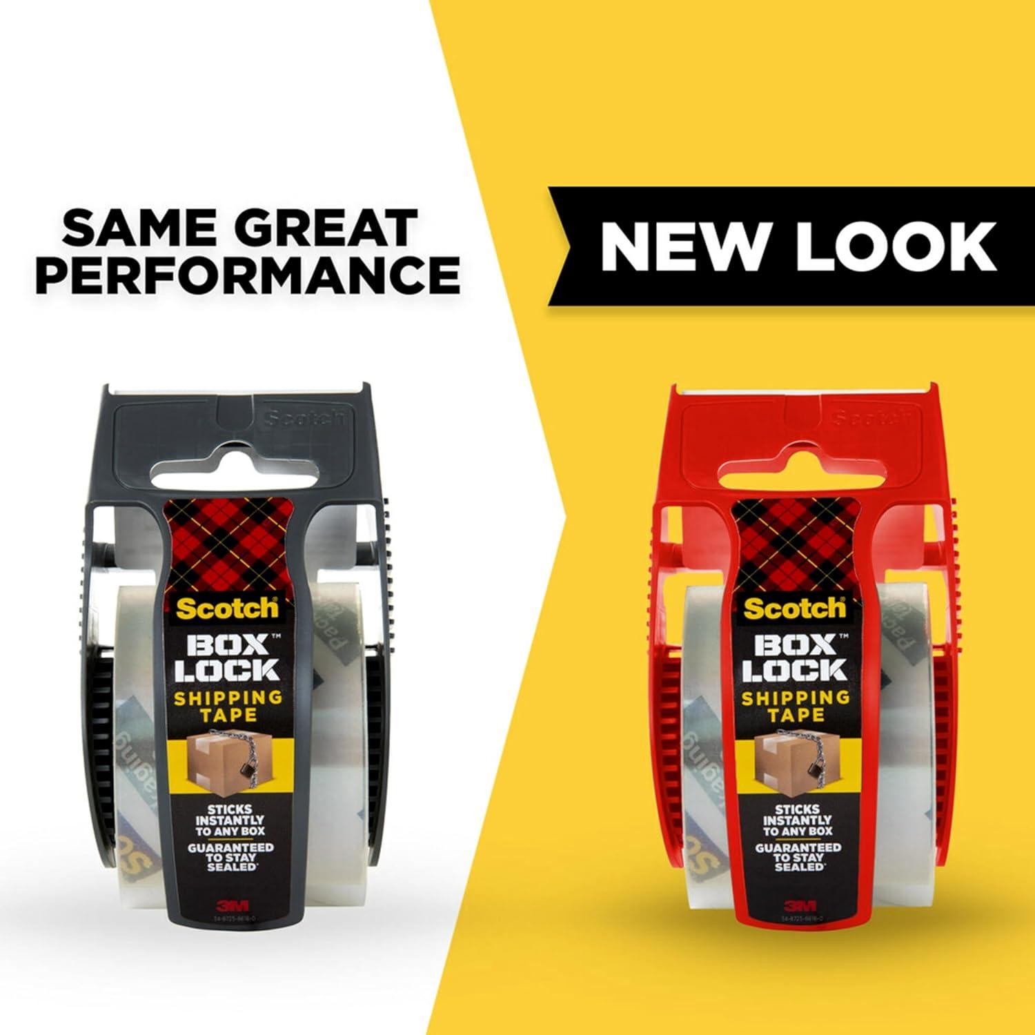 imageScotch Box Lock Packaging Tape 1 Roll with Dispenser 188 in x 800 in Extreme Grip Sticks Instantly to Any Box 195