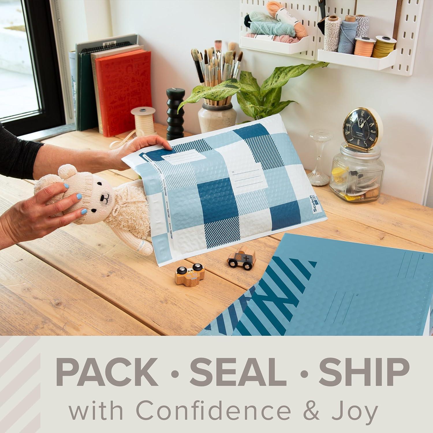 imageScotch Designer Poly Bubble Mailer Large Size 5 105 IN x 15 IN 4pack Blue Designs VaryBlue