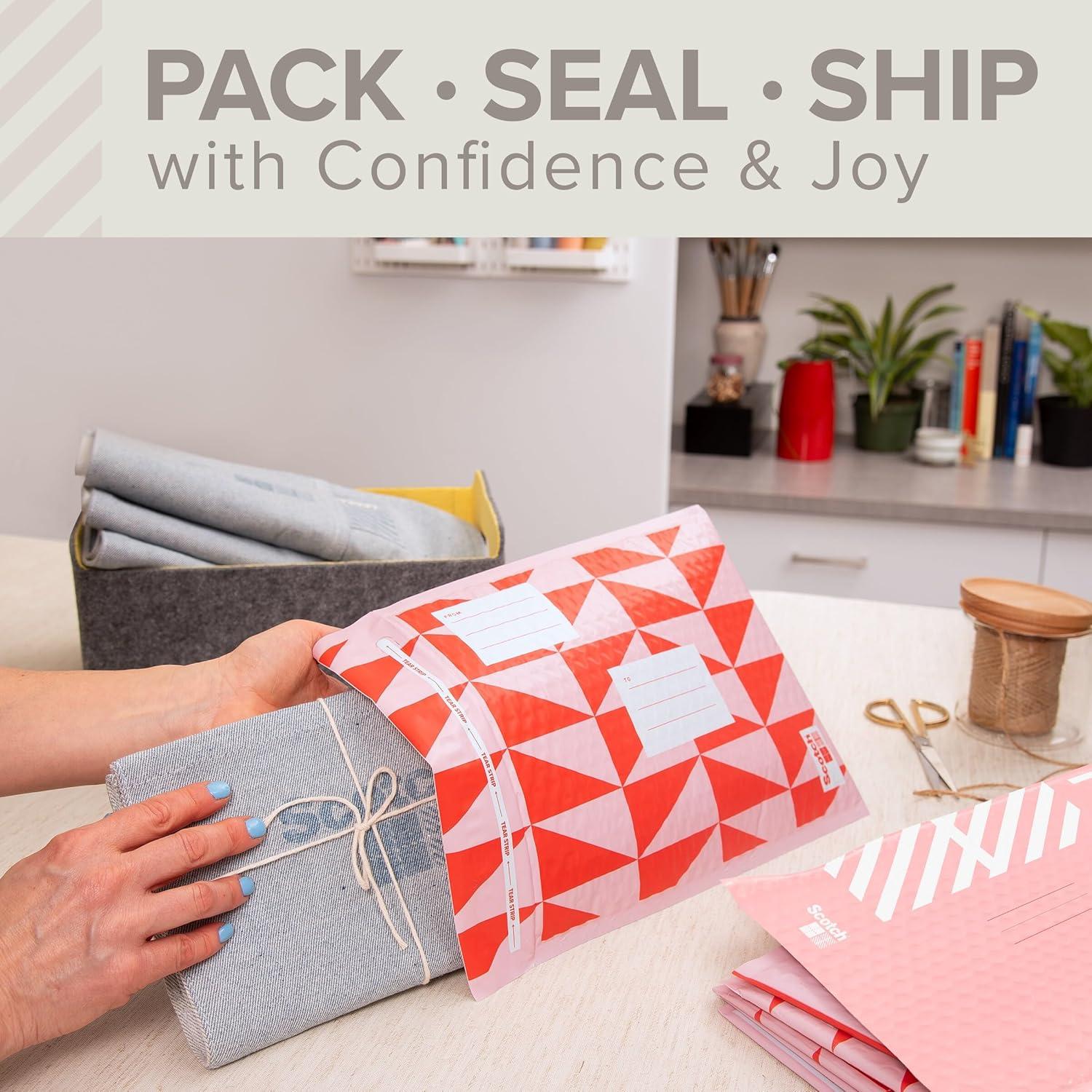 imageScotch Designer Poly Bubble Mailer Large Size 5 105 IN x 15 IN 4pack Blue Designs VaryRed