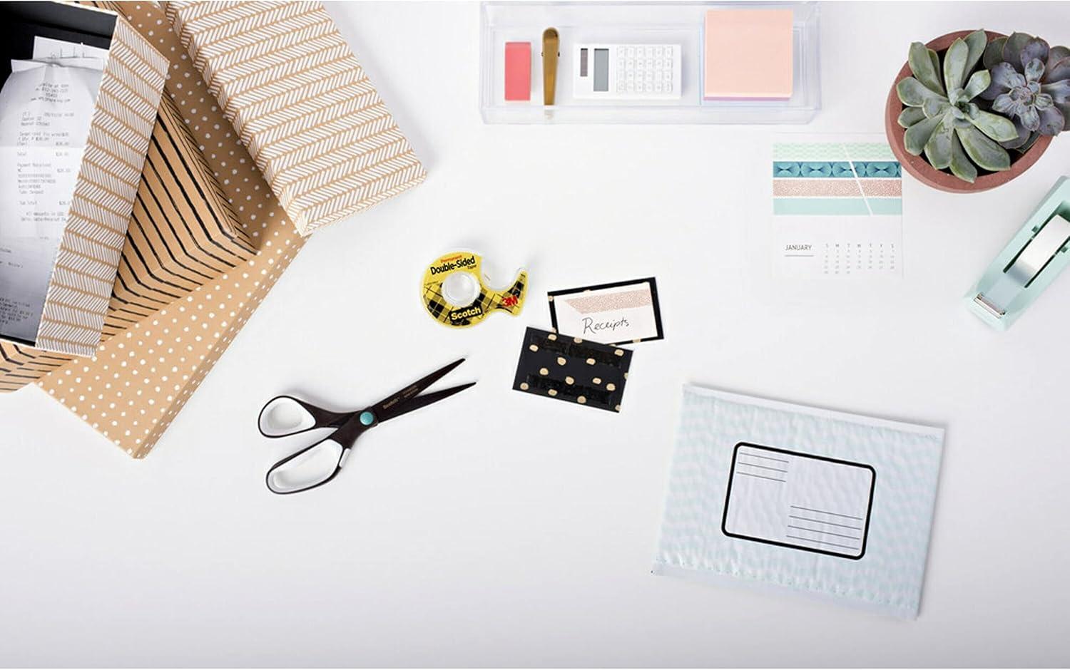 imageScotch Double Sided Tape with Deluxe Desktop Tape Dispenser 12 in x 900 in 1 Dispenser and 6 Refill RollsPack 6656PKC4012 x 900 in Pack of 12