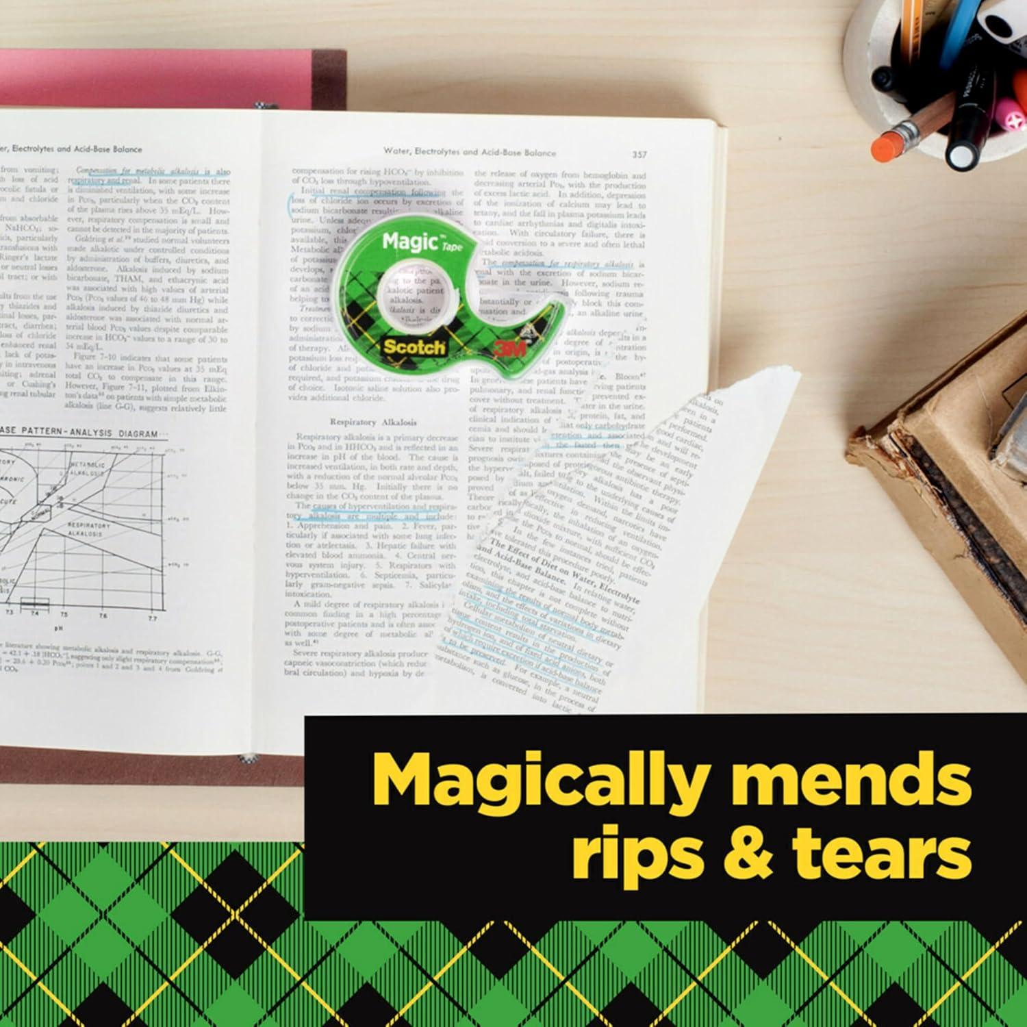 imageScotch Magic Tape 3 Dispensered Rolls Numerous Applications Invisible Clear Tape Engineered for Repairing 34 x 300 Inches