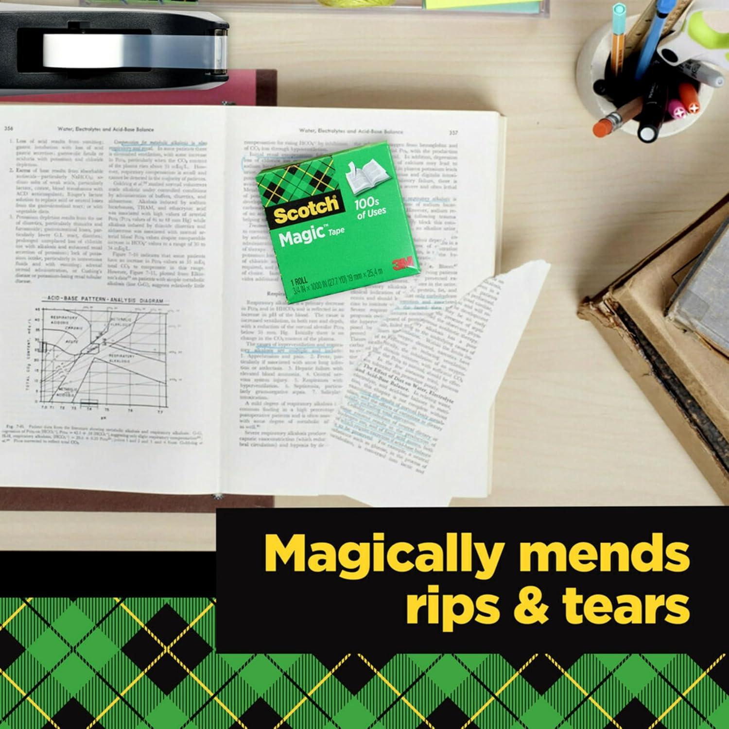 imageScotch Magic Tape 6 Rolls with Tape Dispenser Numerous Applications Invisible Engineered for Repairing 34 x 1000 Inches6 Rolls