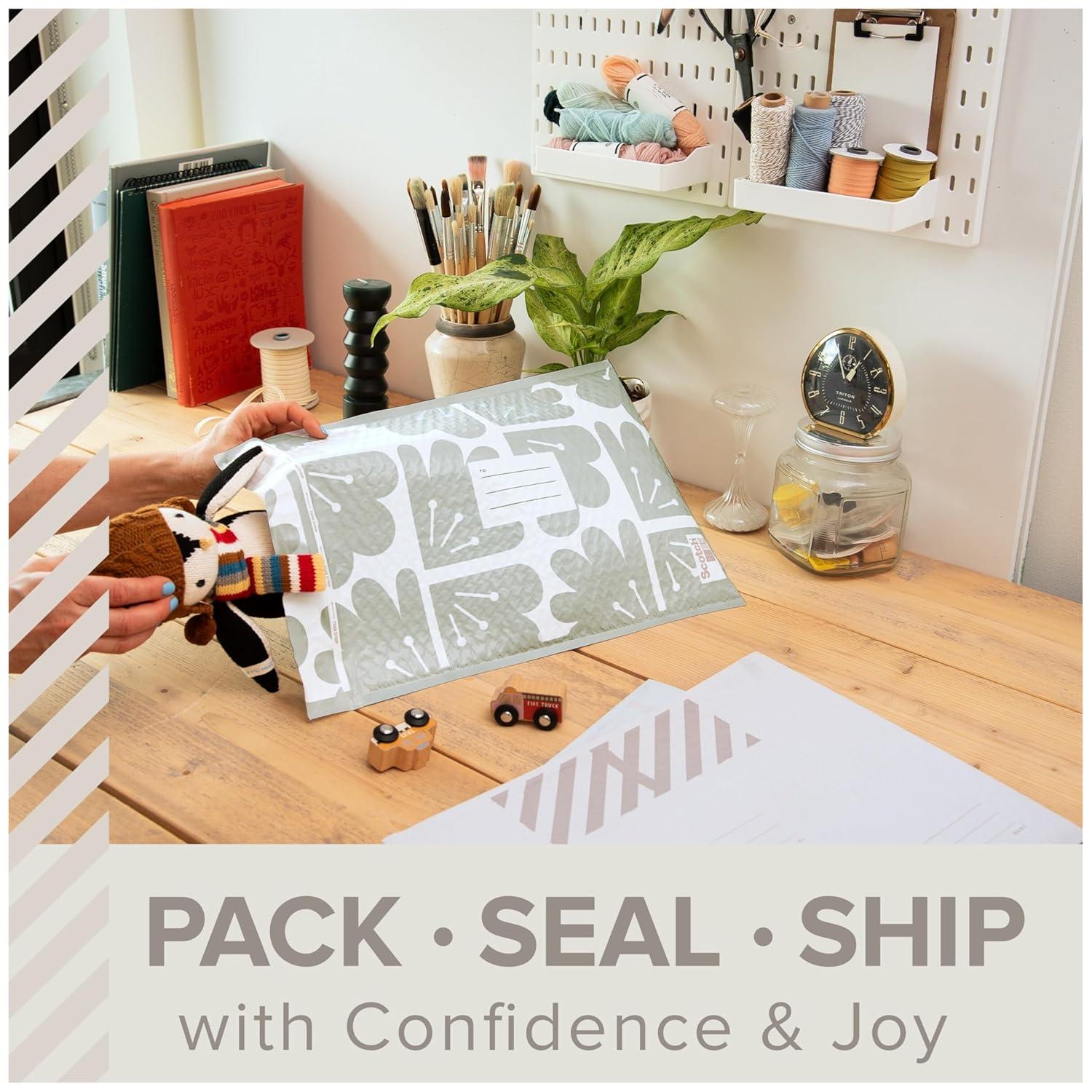 imageScotch Poly Bubble Mailers Assorted Green Designs Size 2 Small 85 in x 11 in 12 MailersTaupe