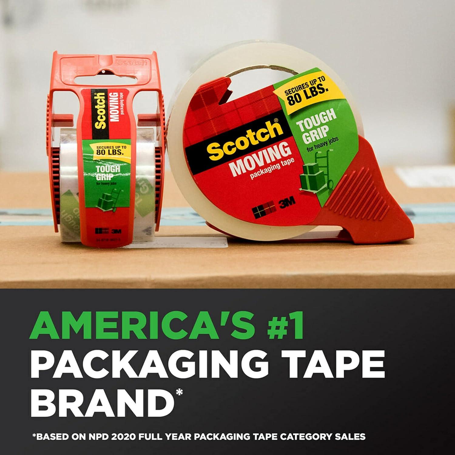 imageScotch Tough Grip Moving Packing Tape Clear Moving Tape That Secures Boxes up to 80 Pounds 188 in x 382 yd 3 Tape Rolls6 Rolls