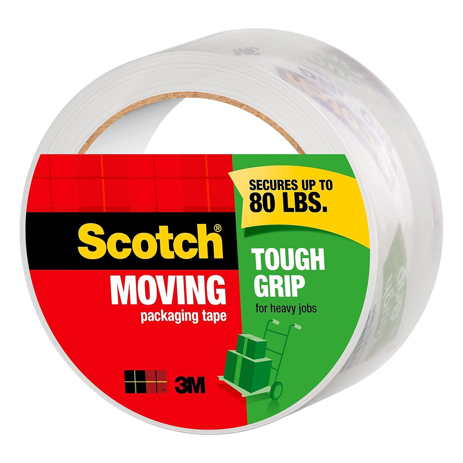 imageScotch Tough Grip Moving Packing Tape Clear Moving Tape That Secures Boxes up to 80 Pounds 188 in x 437 yd 6 Tape Rolls1 Roll