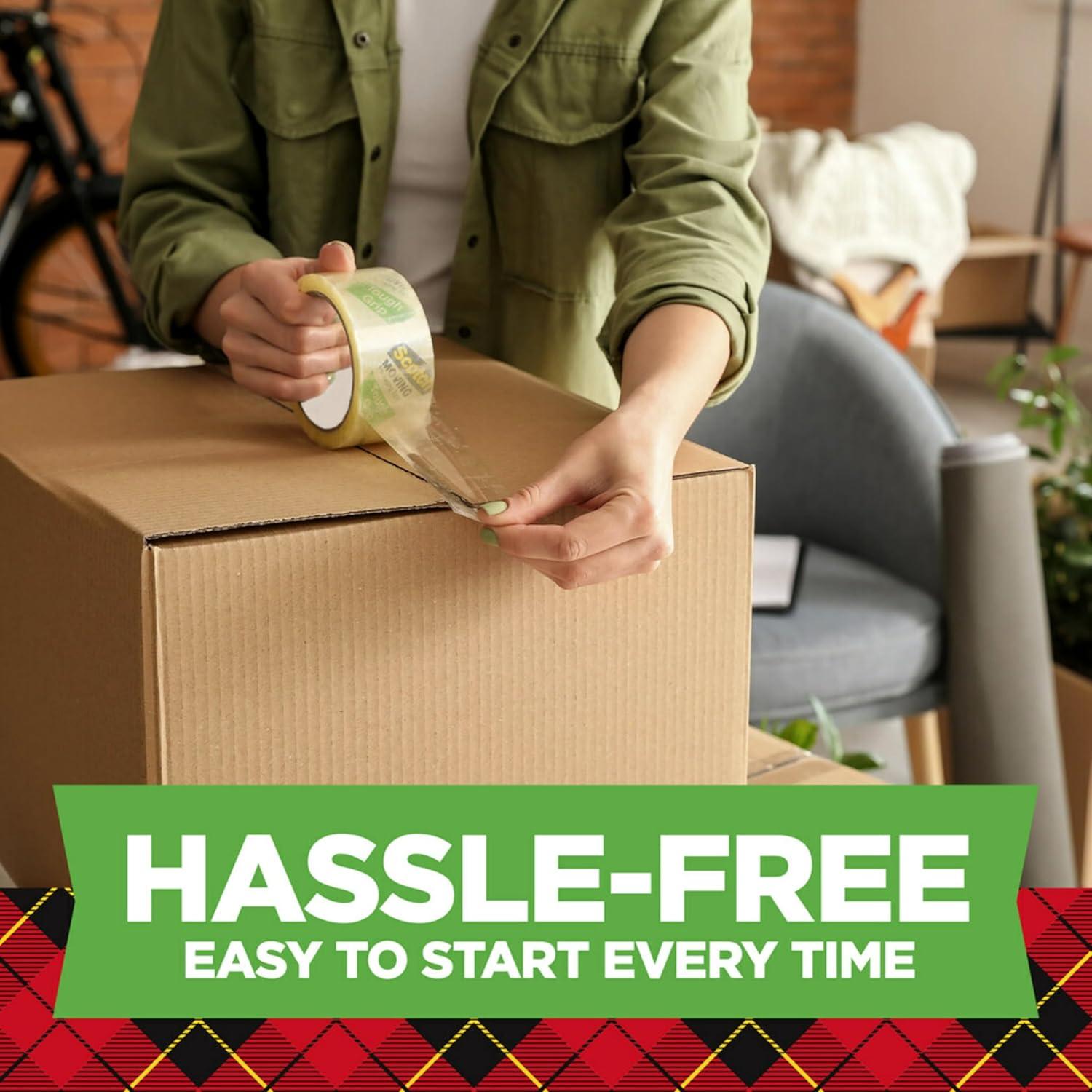 imageScotch Tough Grip Moving Packing Tape Clear Moving Tape That Secures Boxes up to 80 Pounds 188 in x 437 yd 6 Tape Rolls6 Rolls