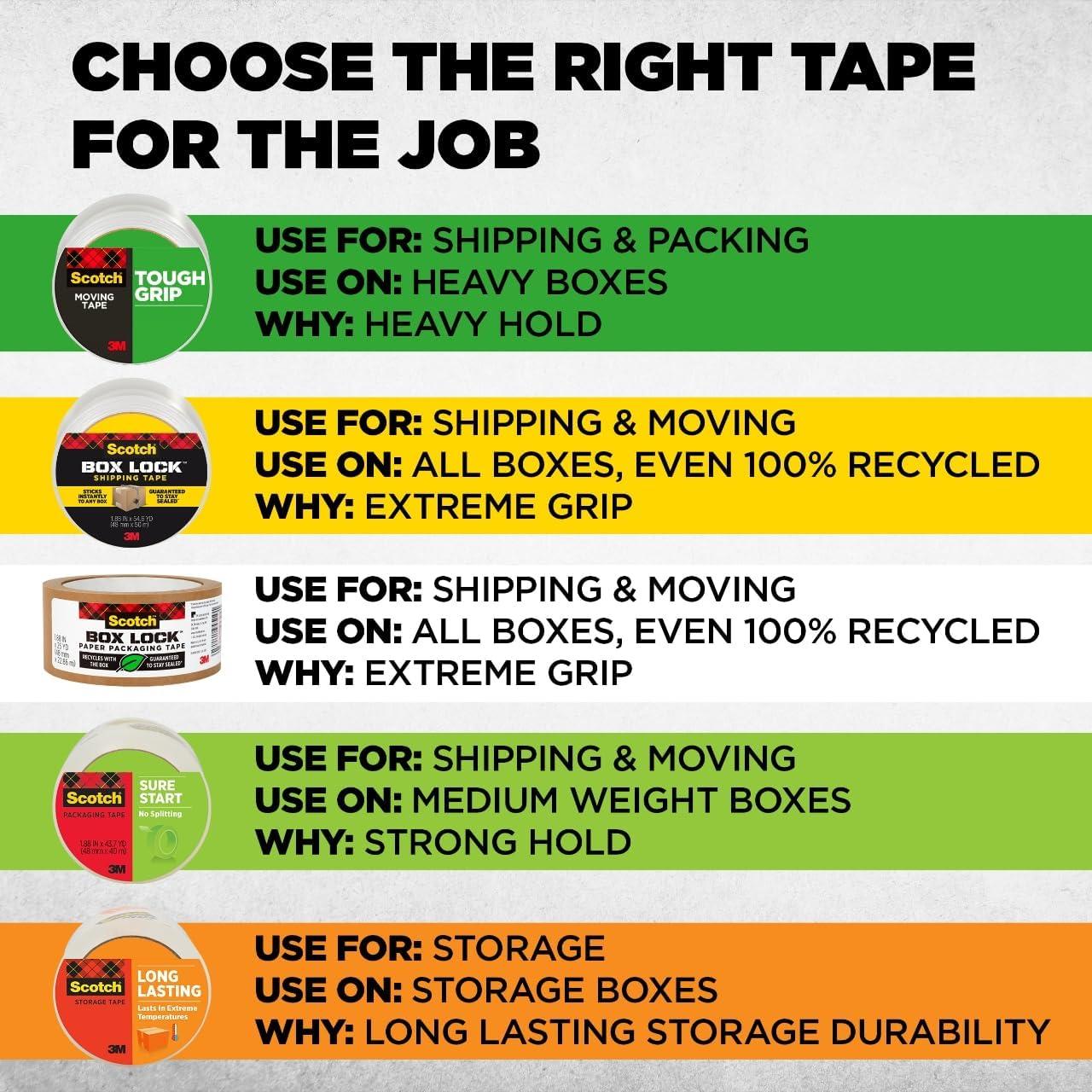 imageScotch Tough Grip Moving Packing Tape Clear Moving Tape That Secures Boxes up to 80 Pounds 188 in x 546 yd 2 Tape Rolls with 1 Dispenser2 Rolls with 1 Dispenser