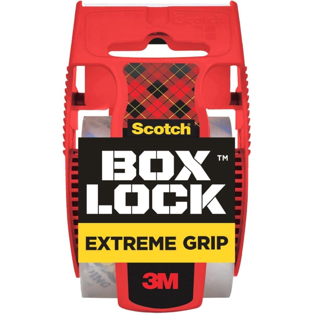 imageScotch Box Lock Packaging Tape 1 Roll with Dispenser 188 in x 800 in Extreme Grip Sticks Instantly to Any Box 195